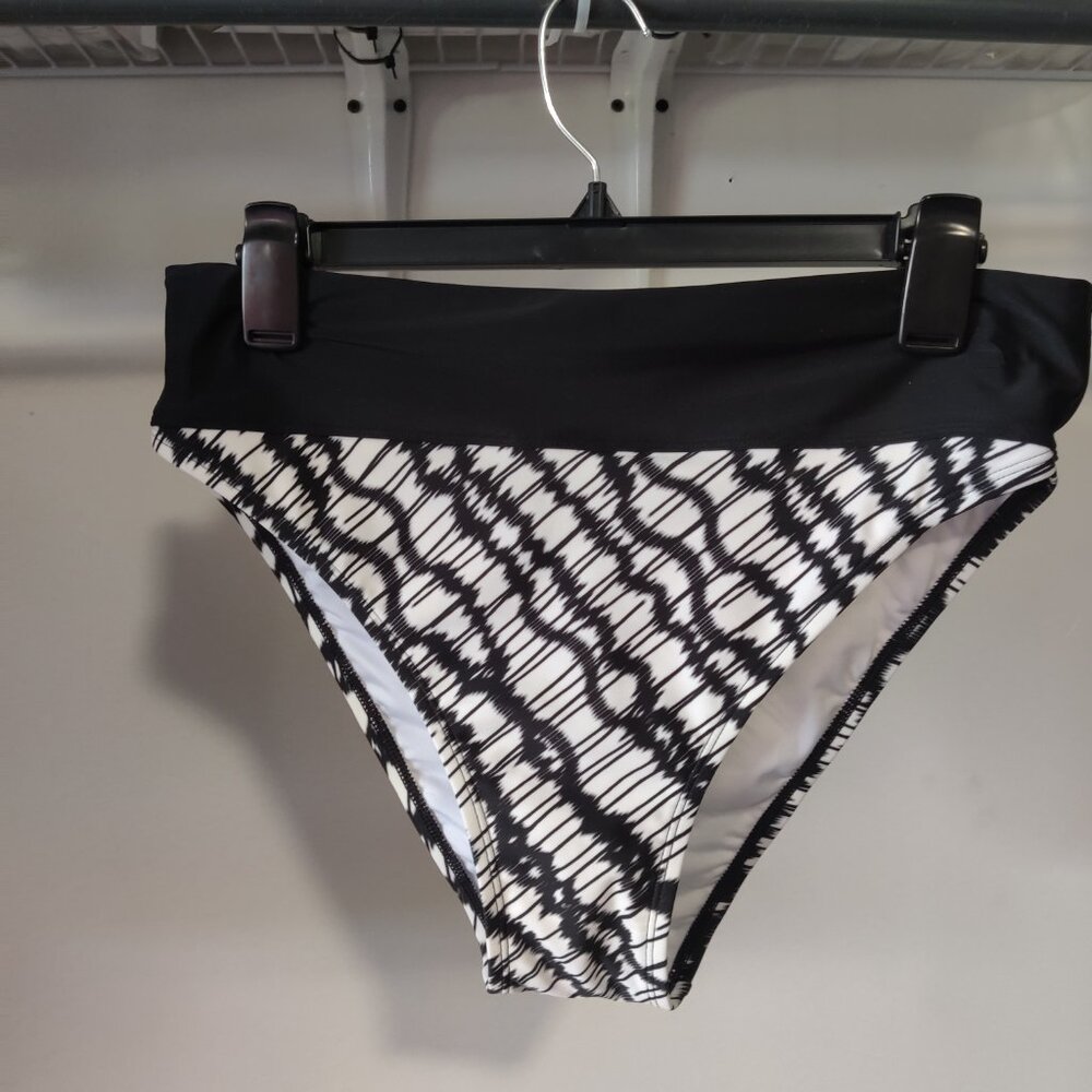 NWoT DKNY Women's High Leg Bikini Swim Bottoms Black / White Size XL $50 10HL157